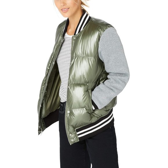 Levi's Mixed-Media Quilted Varsity Bomber Jacket, Gray/Green, Medium - Picture 13 of 13